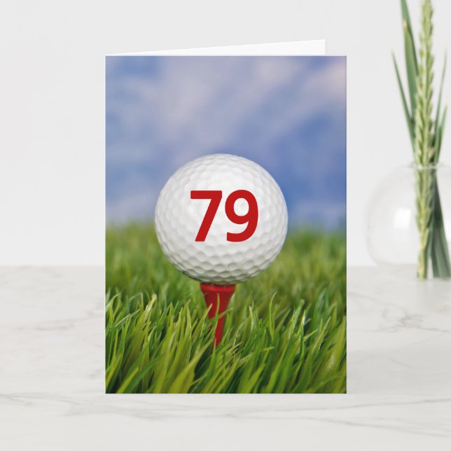 79th Birthday Golf Ball on Red Tee Card (Front)
