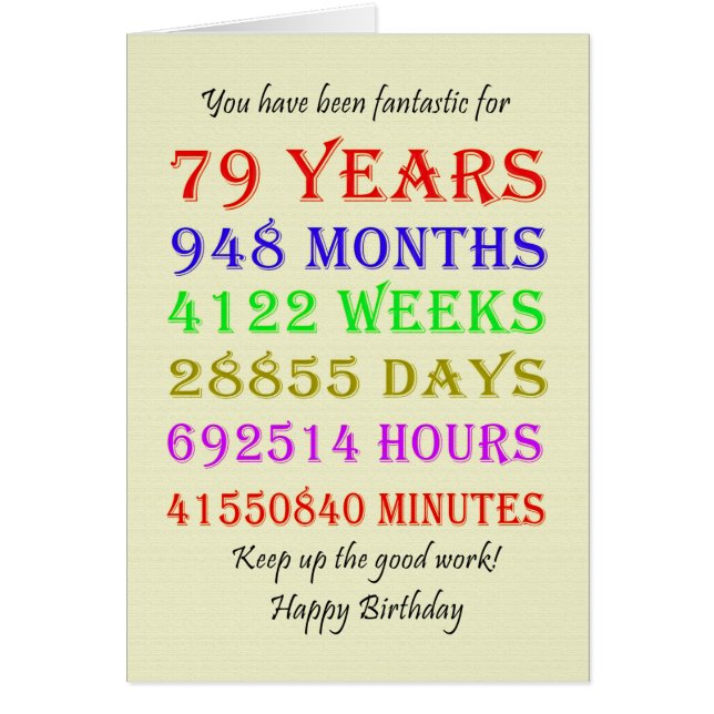 79th Birthday Milestones Cards (Front)