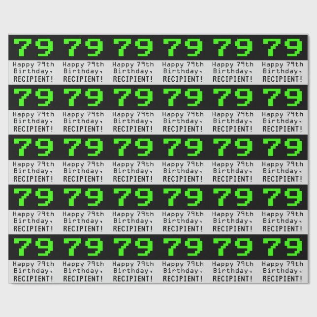 79th Birthday - Nerdy / Geeky Style "79" and Name Wrapping Paper (Flat)