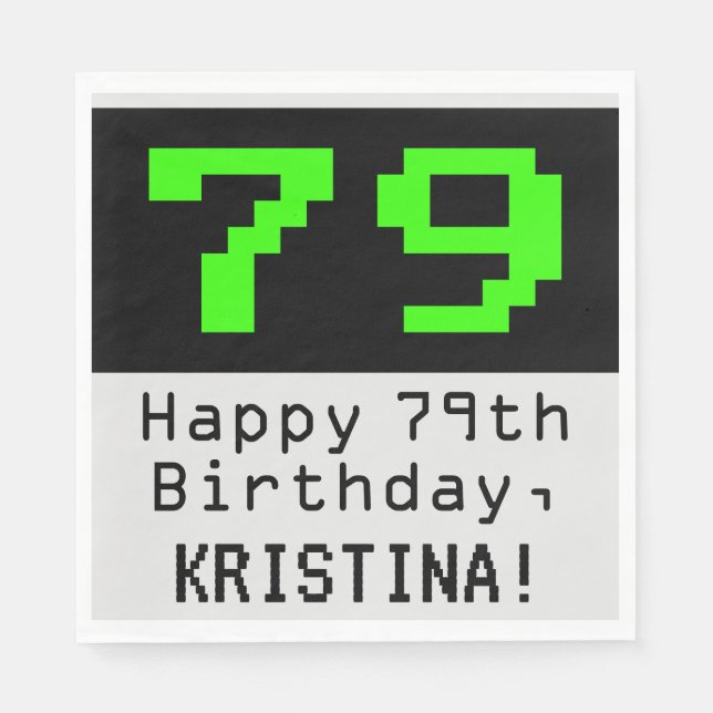 79th Birthday - Nerdy / Geeky Style "79" & Name Napkins (Front)