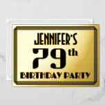[ Thumbnail: 79th Birthday Party: Art Deco Look “79” and Name Invitation ]