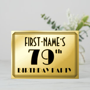 79th Birthday Party — Art Deco Look “79” + Name Foil Invitation
