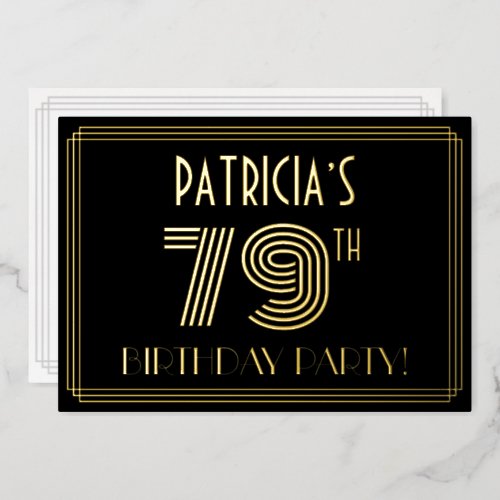 79th Birthday Party  Art Deco Style 79  Name Foil Invitation