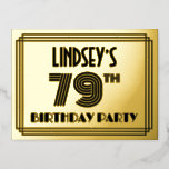 [ Thumbnail: 79th Birthday Party ~ Art Deco Style “79” + Name Postcard ]