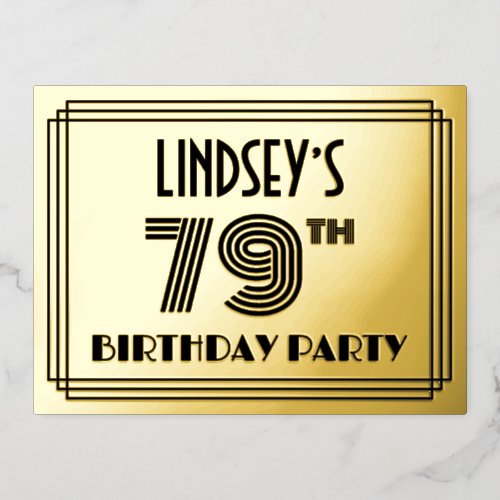 79th Birthday Party  Art Deco Style 79  Name Foil Invitation Postcard