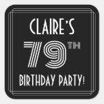 [ Thumbnail: 79th Birthday Party: Art Deco Style & Custom Name Sticker ]
