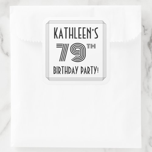 79th Birthday Party Art Deco Style  Custom Name Square Sticker