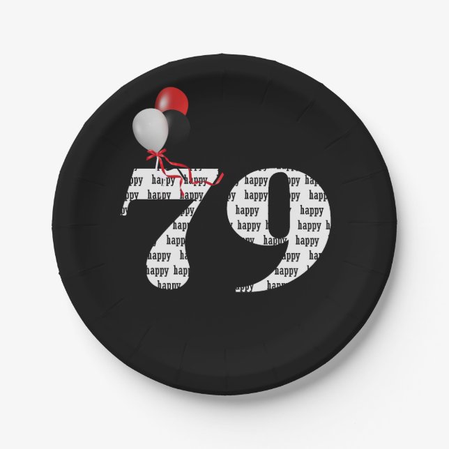 79th birthday party balloons paper plates (Front)