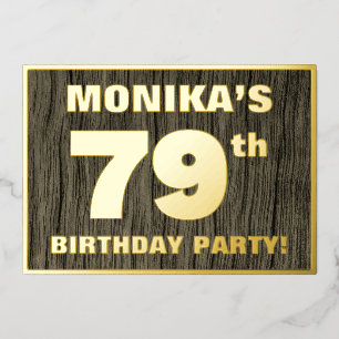79th Birthday Party: Bold, Faux Wood Grain Pattern Foil Invitation