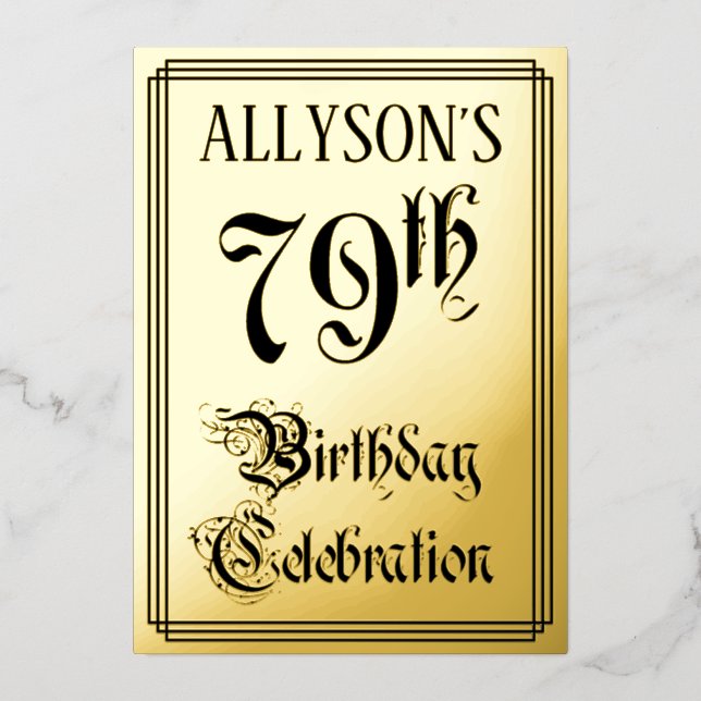 79th Birthday Party — Elegant Script + Custom Name Foil Invitation (Front)