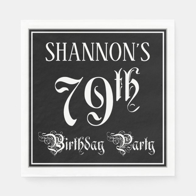 79th Birthday Party — Fancy Script + Custom Name Napkins (Front)