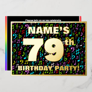 79th Birthday Party — Fun, Colorful Music Symbols Foil Invitation