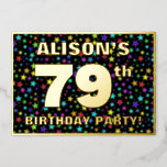 [ Thumbnail: 79th Birthday Party — Fun, Colorful Stars Pattern Invitation ]