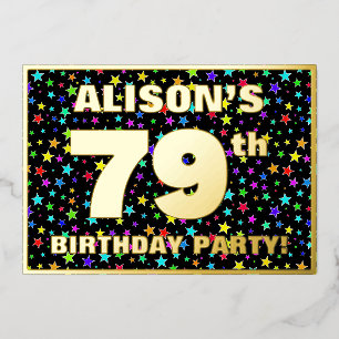 79th Birthday Party — Fun, Colorful Stars Pattern Foil Invitation