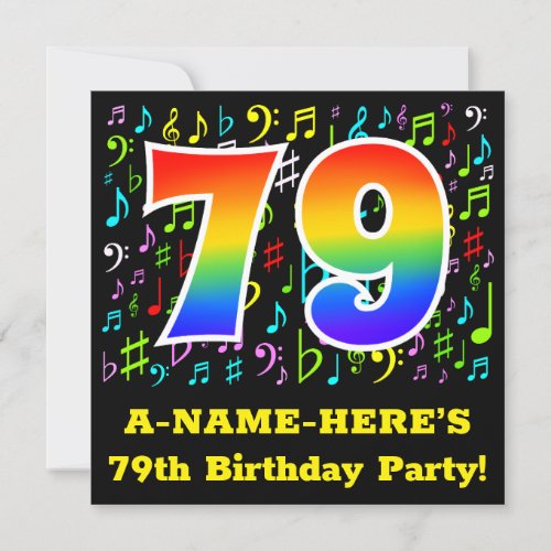 79th Birthday Party Fun Music Symbols Rainbow 79 Invitation