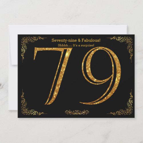 79th Birthday partyGatsby stylblack gold glitter Invitation