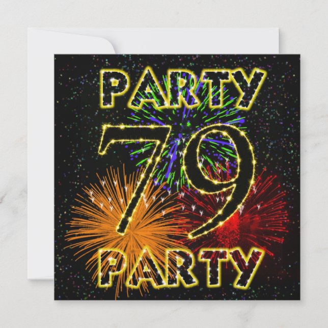 79th birthday party invitation with fireworks (Front)