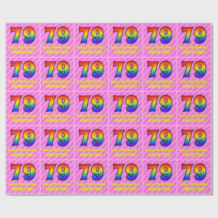 79th Birthday: Pink Stripes & Hearts, Rainbow # 79 Wrapping Paper