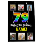 [ Thumbnail: 79th Birthday: Rainbow “79“, Custom Photos & Name Gift Bag ]