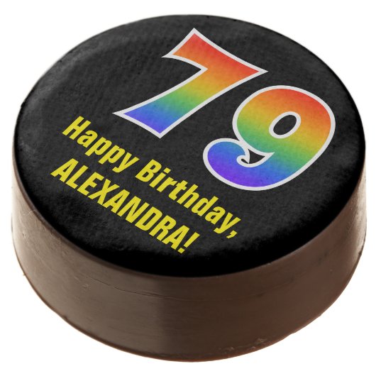 79th Birthday - Rainbow Spectrum Pattern Number 79 Chocolate Covered Oreo (Angled)