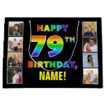 [ Thumbnail: 79th Birthday: Rainbow Text, Custom Photos & Name Gift Bag ]