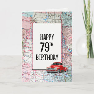 79th Birthday Red Retro Truck on Map Card