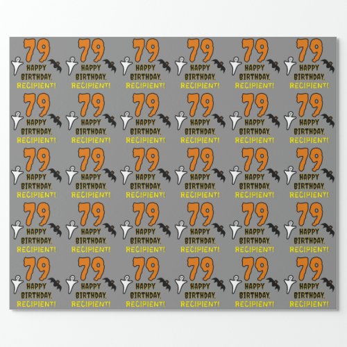 79th Birthday Spooky Halloween Theme Custom Name Wrapping Paper