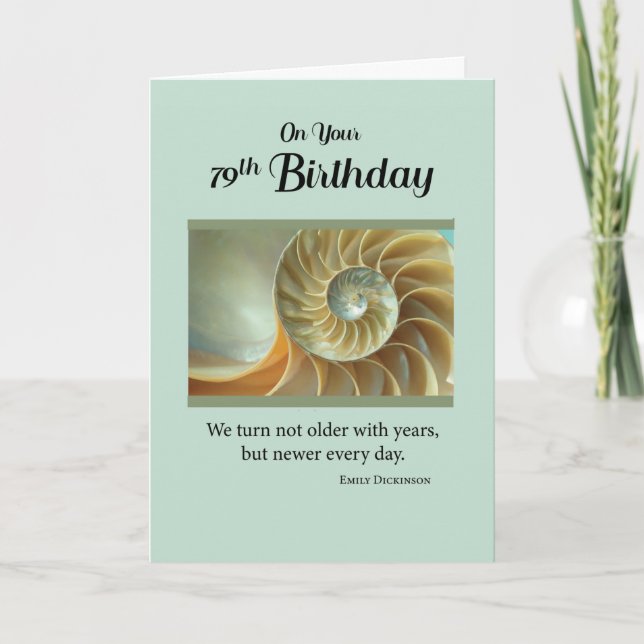79th Birthday with Spiral Seashell on Green Card (Front)