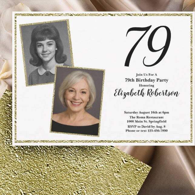 79th Custom Photo White and Gold  Invitation (Creator Uploaded)