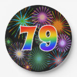 [ Thumbnail: 79th Event - Fun, Colorful, Bold, Rainbow 79 Paper Plates ]