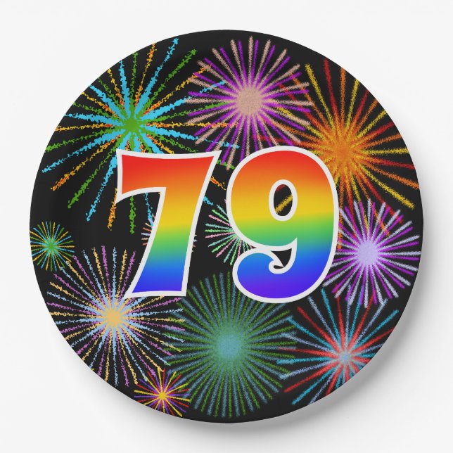79th Event - Fun, Colorful, Bold, Rainbow 79 Paper Plates (Front)