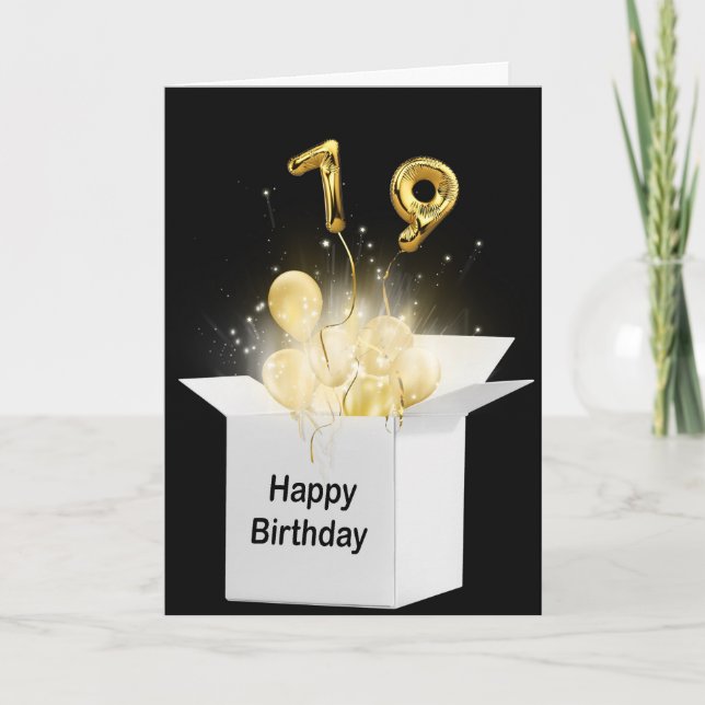 79th Gold Birthday Balloons In White Box    Card (Front)