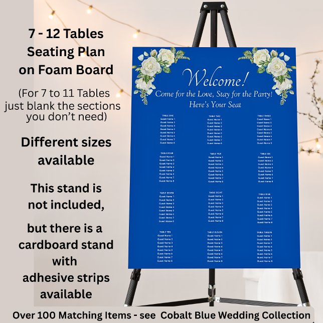 7 - 12 Tables, Guest Seating Chart, Cobalt Blue Foam Board (Creator Uploaded)
