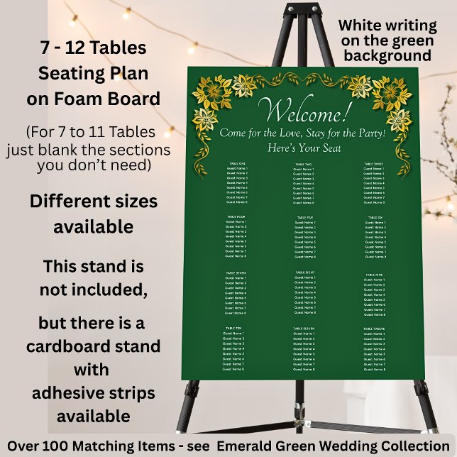 7 - 12 Tables, Guest Seating Chart, Emerald Green  Foam Board (Creator Uploaded)