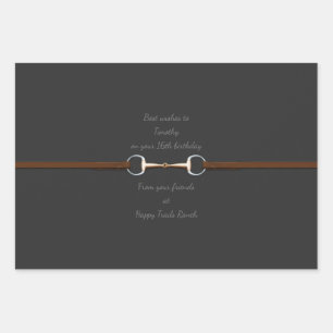 7.5" Snaffle Bit & Reins Custom Text Equestrian Wrapping Paper Sheets