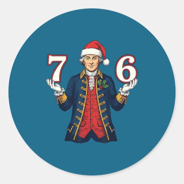 7-6 6-7 Funny George Washington Santa 67 Meme Chri Classic Round Sticker (Front)