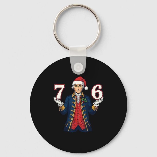 7-6 6-7 Funny George Washington Santa 67 Meme Chri Keychain (Front)