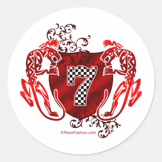 7 auto racing number tigers classic round sticker | Zazzle