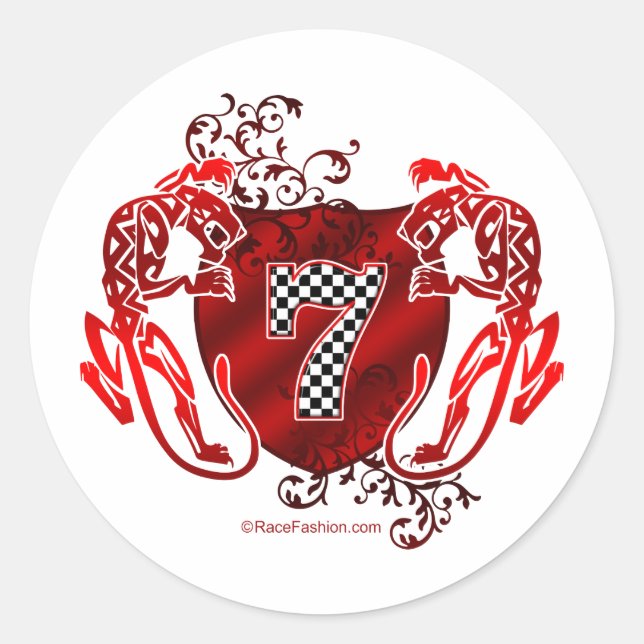 7 auto racing number tigers classic round sticker (Front)