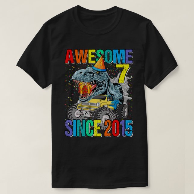 7 Awesome Since 2015 Dinosaur Monster Truck 7th Bi T-Shirt (Design Front)