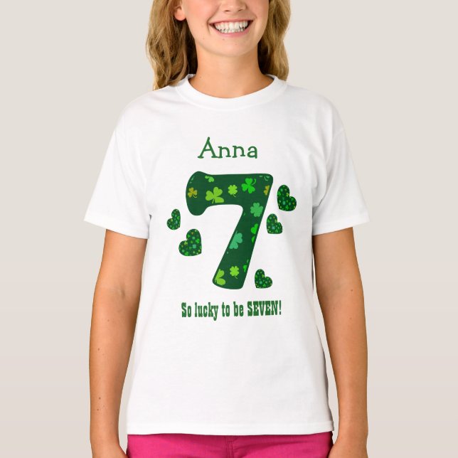 7 Birthday Girl Shamrock Number Custom Name V20A T-Shirt (Front)
