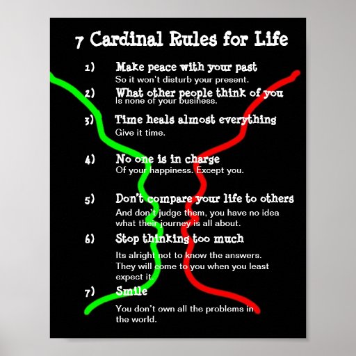 7 cardinal rules for life poster zazzle
