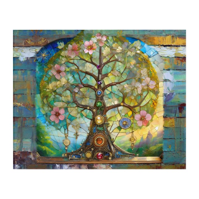 7 Chakra Blossoming Tree Of Life Acrylic Print (Front)