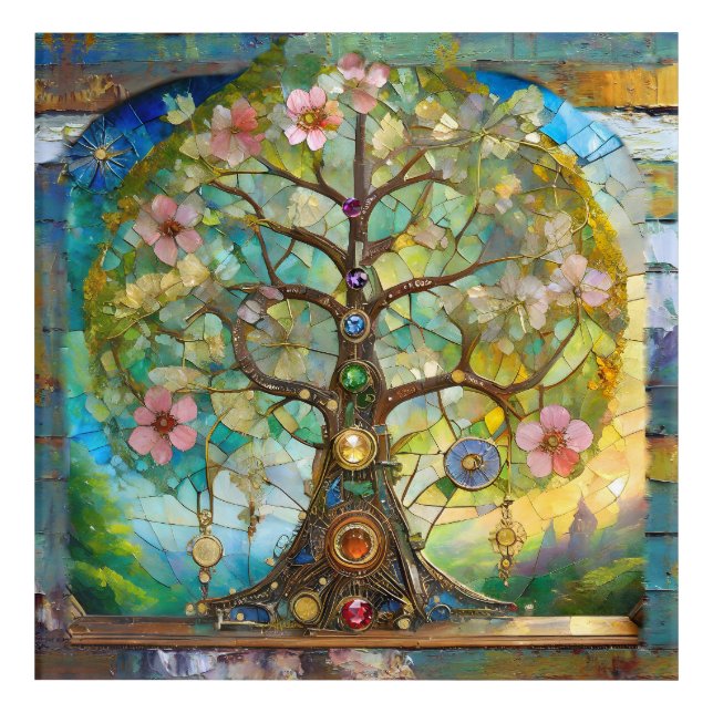 7 Chakra Blossoming Tree Of Life Acrylic Print (Front)