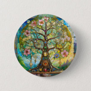 7 Chakra Blossoming Tree Of Life Button