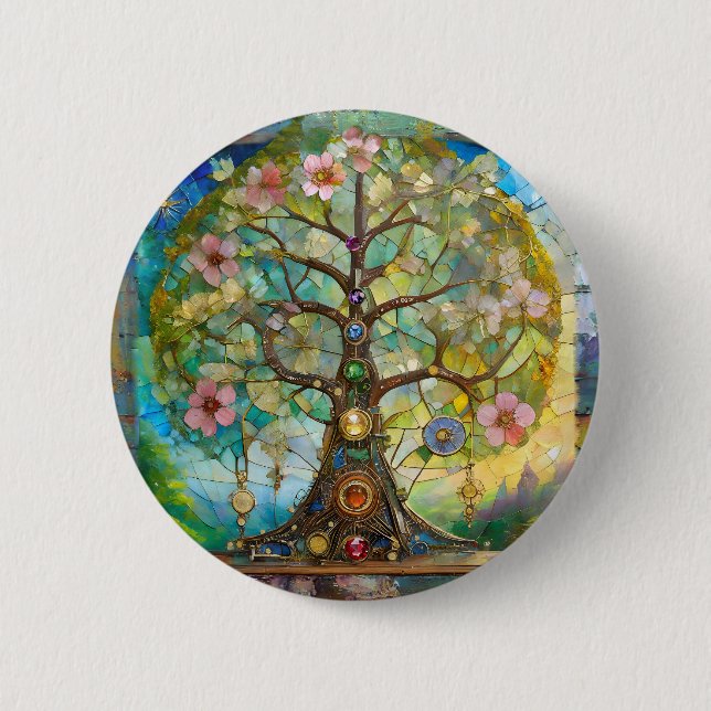 7 Chakra Blossoming Tree Of Life Button (Front)