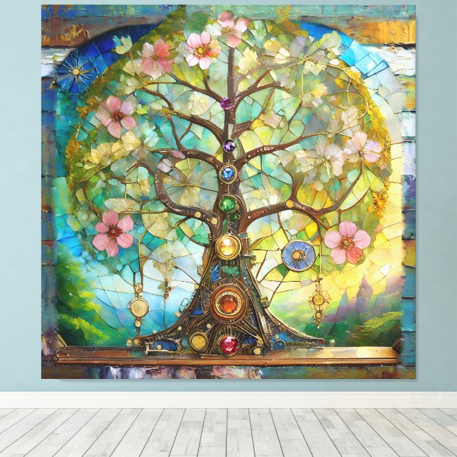 7 Chakra Blossoming Tree Of Life Canvas Print (Insitu(Wood Floor))