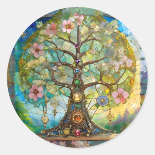 7 Chakra Blossoming Tree Of Life Classic Round Sticker