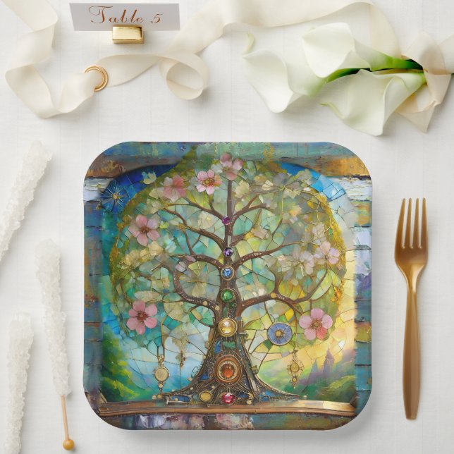 7 Chakra Blossoming Tree Of Life Paper Plates (Wedding)