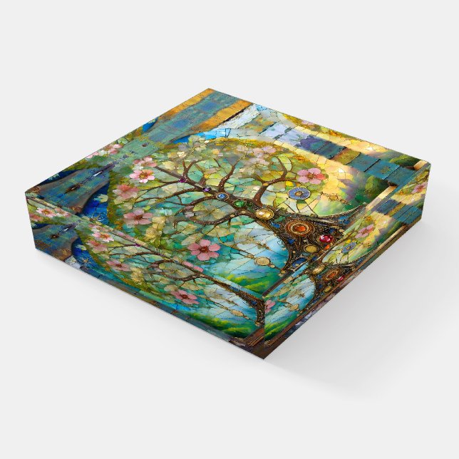 7 Chakra Blossoming Tree Of Life Paperweight (Angled)